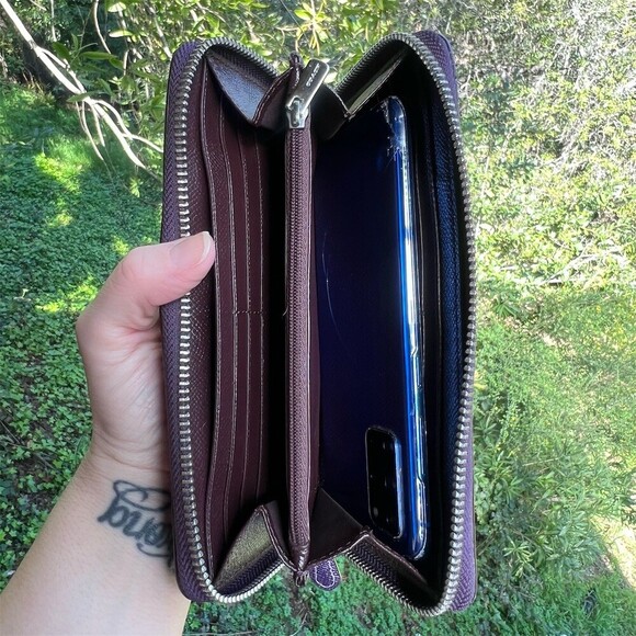 Coach Women COACH Long Zip-Around Wallet Purple Crossgrain Leather w Silver Hardware